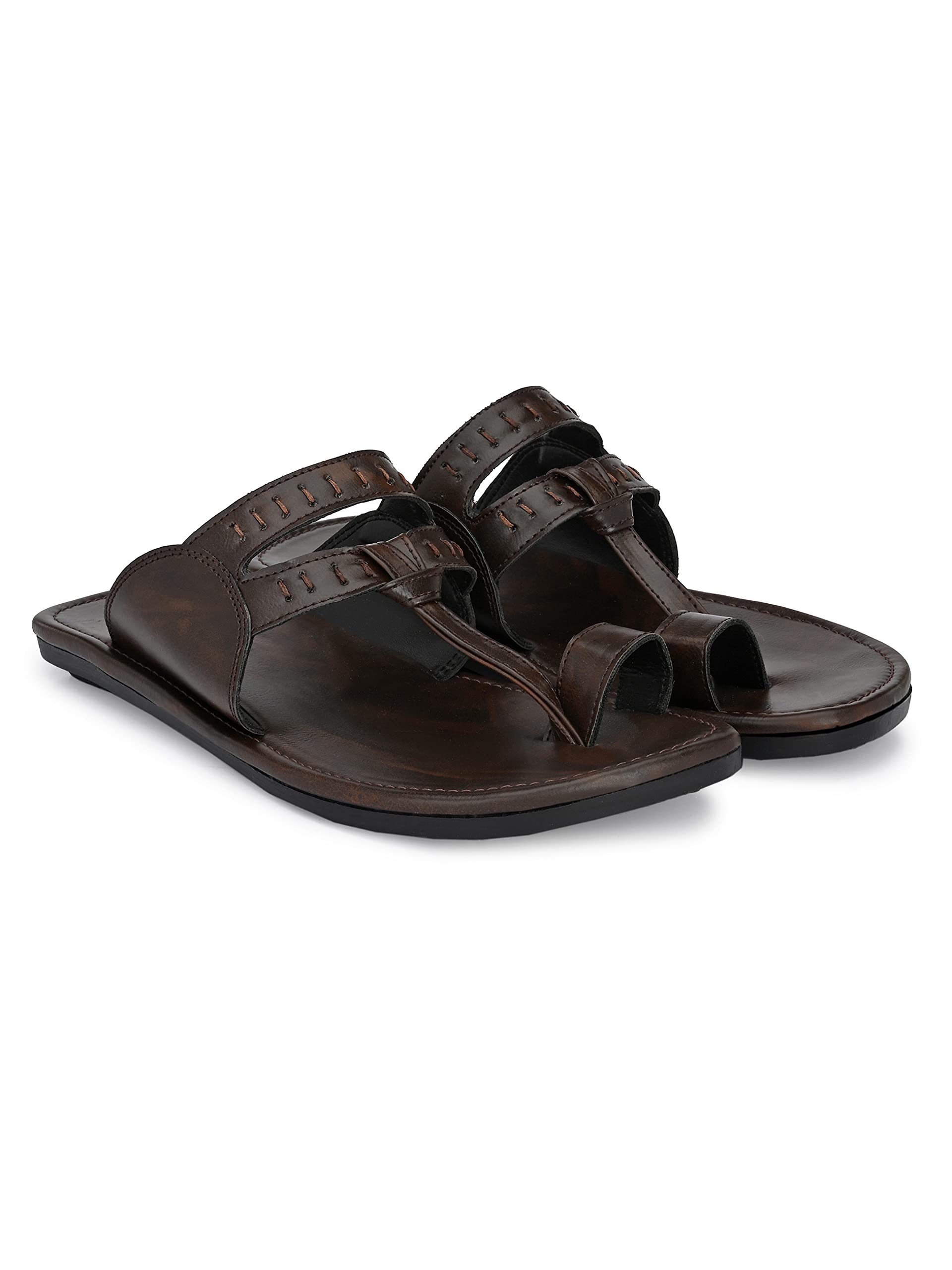 Big Fox Men's Handmade Kolhapuri Full Brown Chappals - 9 UK 4