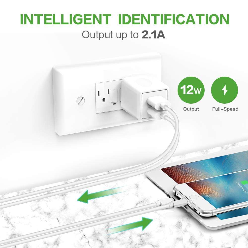 Wall Charger, 2.1A 12W Dual Port Portable Universal USB Wall Charger for Apple iPhone,iPad, Samsung Galaxy, HTC Nexus Moto BlackBerry, Bluetooth Speaker Headset & Power Bank, White (2-Pack) 4