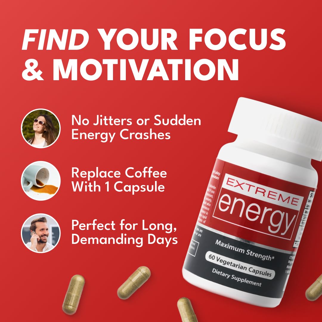 Extreme Energy - Powerful Energy Pills for Women & Men - Lasts 6-10+ Hours Without Crash or Jitters - 100% Natural Energy Supplement for Fatigue, Motivation, Focus (60 Ct) 5