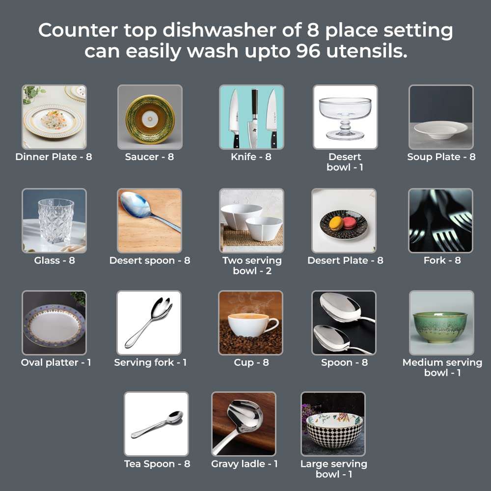 SHARP 8 Place Setting Table-Top Dishwasher (Self-Clean Mode, 4-Step Wash Cycles, Extra Dry Feature, LED Digital Display, Chrome Handle) 6