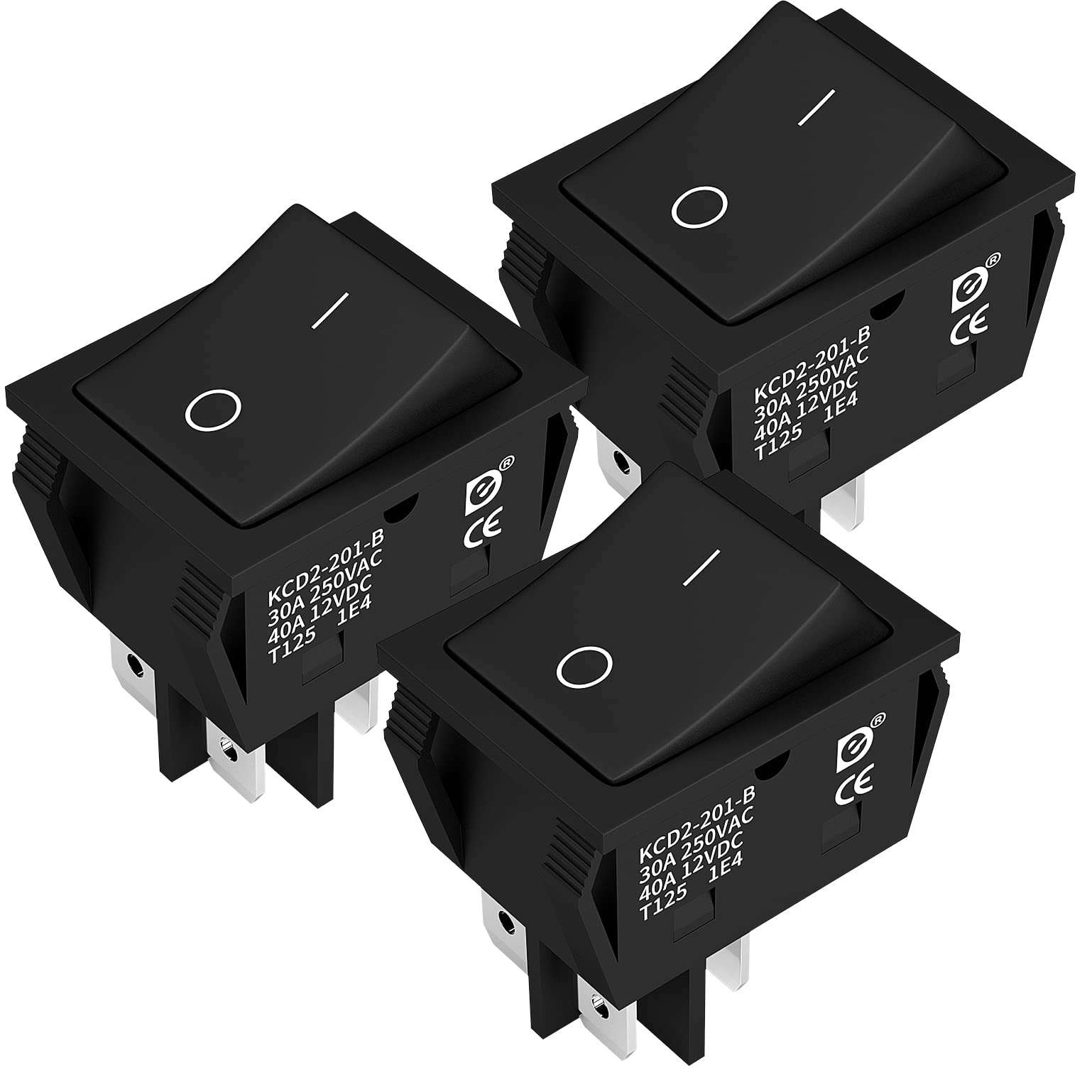 DaierTek DPST KCD4 Rocker Switch 40A 12V DC 4 Pin 2 Position Switch ON Off Toggle Switch 30A 250V AC 120V T125 KCD2 Boat Rocker Switch -3Pcs 1