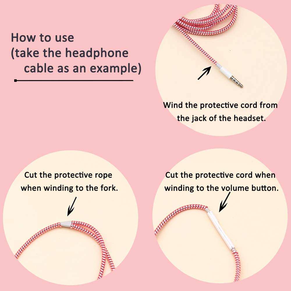 Cable Protector Animal Proof Wire Repair, Cord Protector for Pets Headphone Saver Spiral Cable Wrap Strain Relief, Cord Sleeve for Phone Cable USB Date Cable, 60 inches, 2 pcs, Silver-Pink-Blue 5