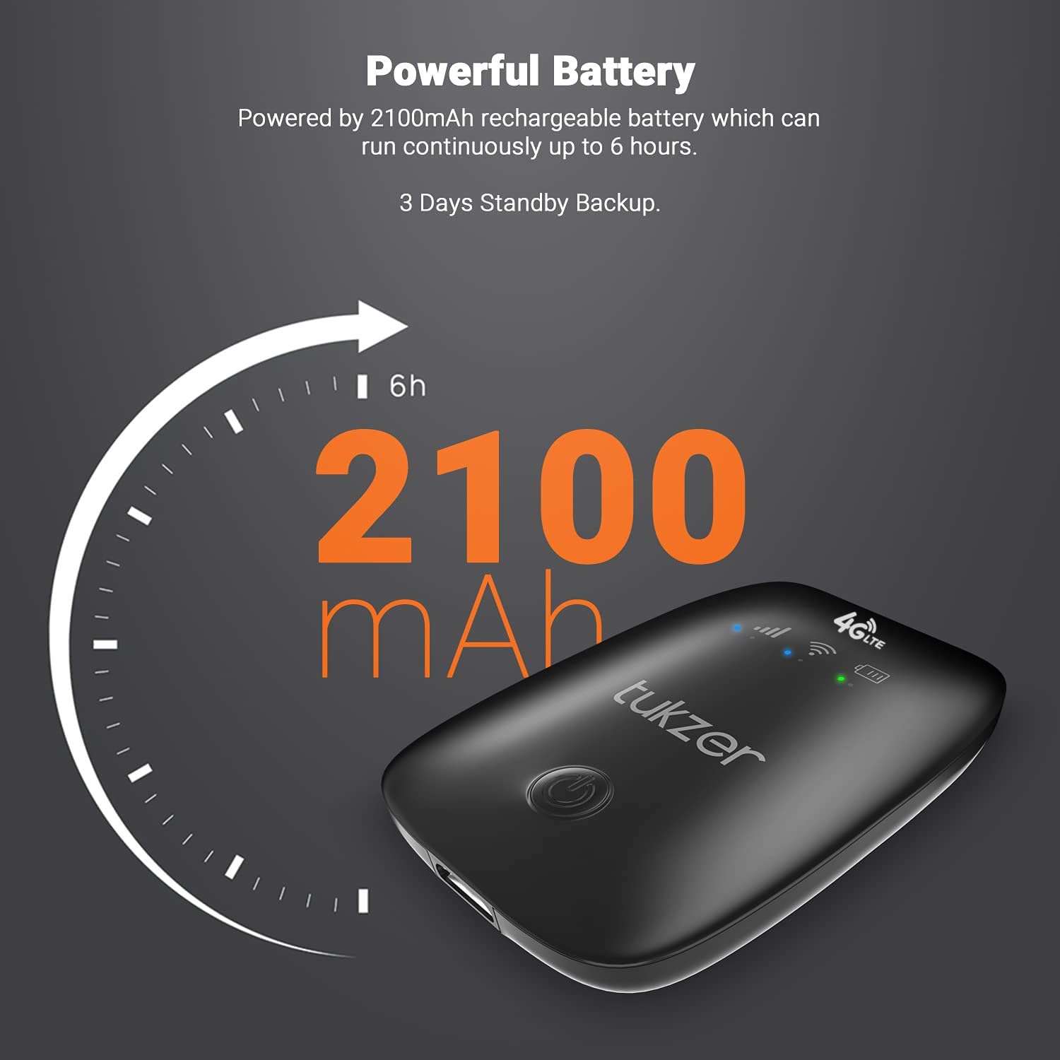 Tukzer 4G LTE Wireless Dongle (v4.0 Version) with All SIM Network Support | Plug & Play Data Card with up to 150Mbps Speed WiFi Hotspot | 2100mAh Rechargeable Battery| SIM Adapter Included (Black) 3