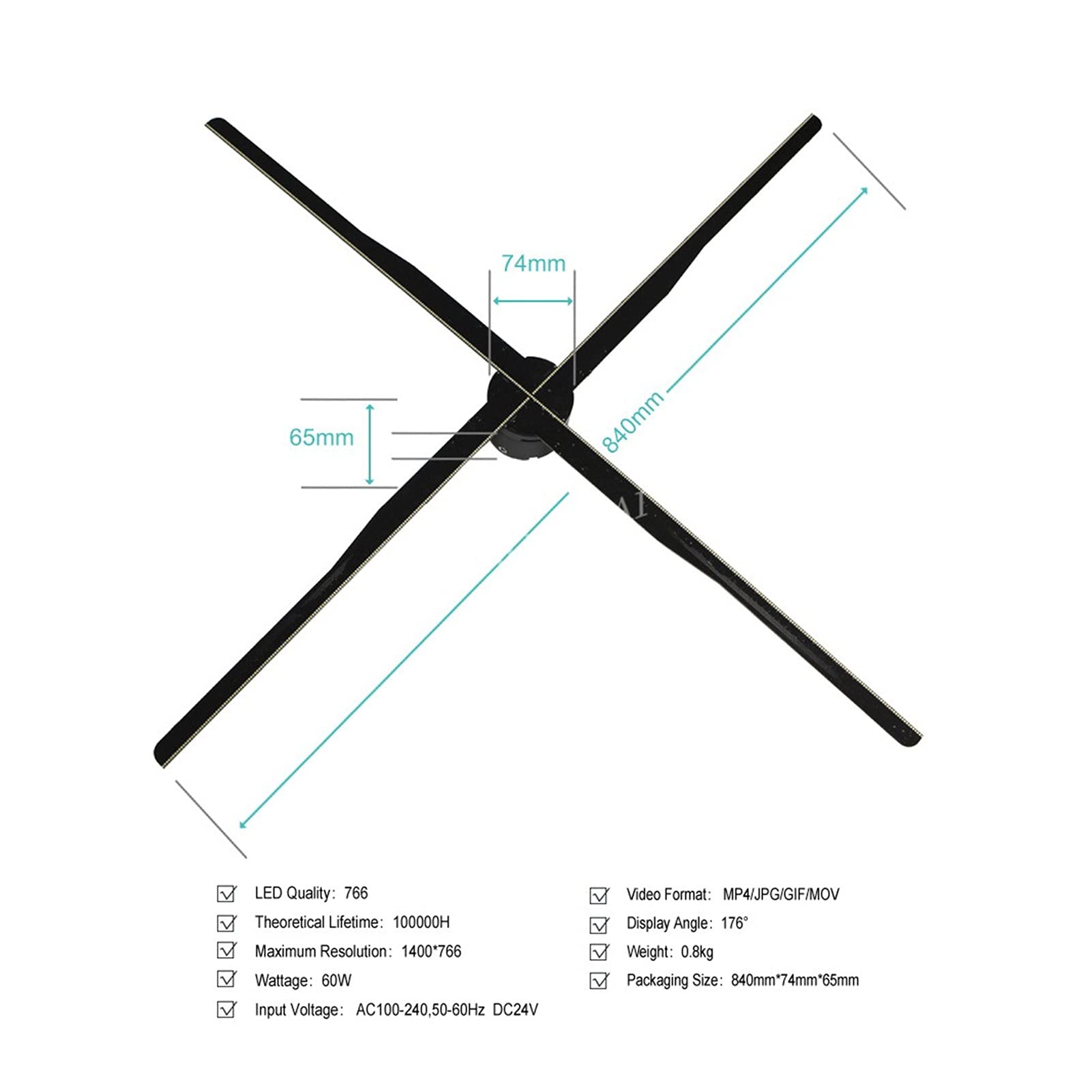 ONECM 3D Hologram Fan 84cm WiFi 3D Hologram Projector Light Advertising Display LED Fan Holographic Lmaging Lamp 3D Remote Hologram Player LED Advertising Display Fan 3