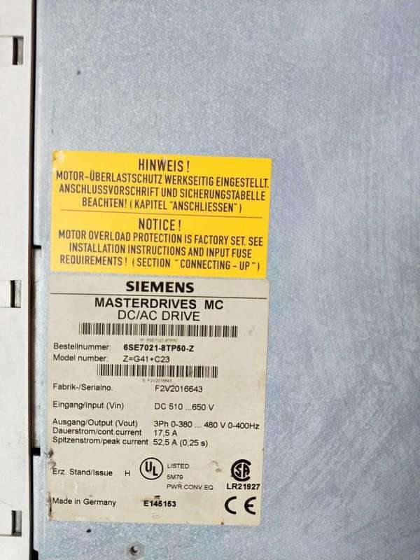 6SE7021-8TP50-Z Master Drives Used 5