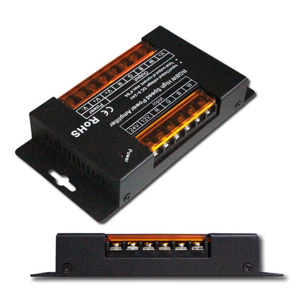 RGBW High-Speed Amplifier Repeater, 32A PWM Signal 4CH Channels for 5050 2835 RGBW LED Light Strips, DC5-24V for Long Distance Lighting Projects 5