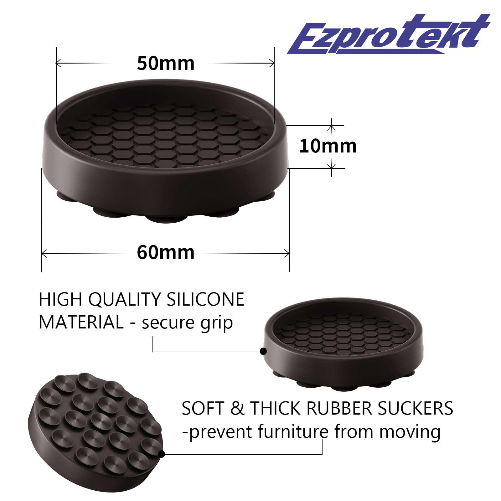 2 Inch Non Slip Furniture Coasters, 8 PCS Round Rubber Furniture Caster Cups, Anti-Sliding Furniture Pads for Hardwoods Floors Bed Stopper Protectors (Dark Brown) 5