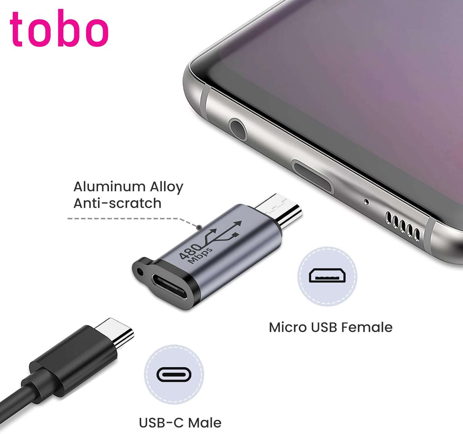 Tobo USB-C to Micro USB Adapter, USB Type C Female to Micro USB Male Converter USB C to Micro B 2.0 Charge & Data Sync Compatible with Samsung Galaxy S7 S6 J7 Note 5 Kindle Ps4 and More-TD-1300CC 6