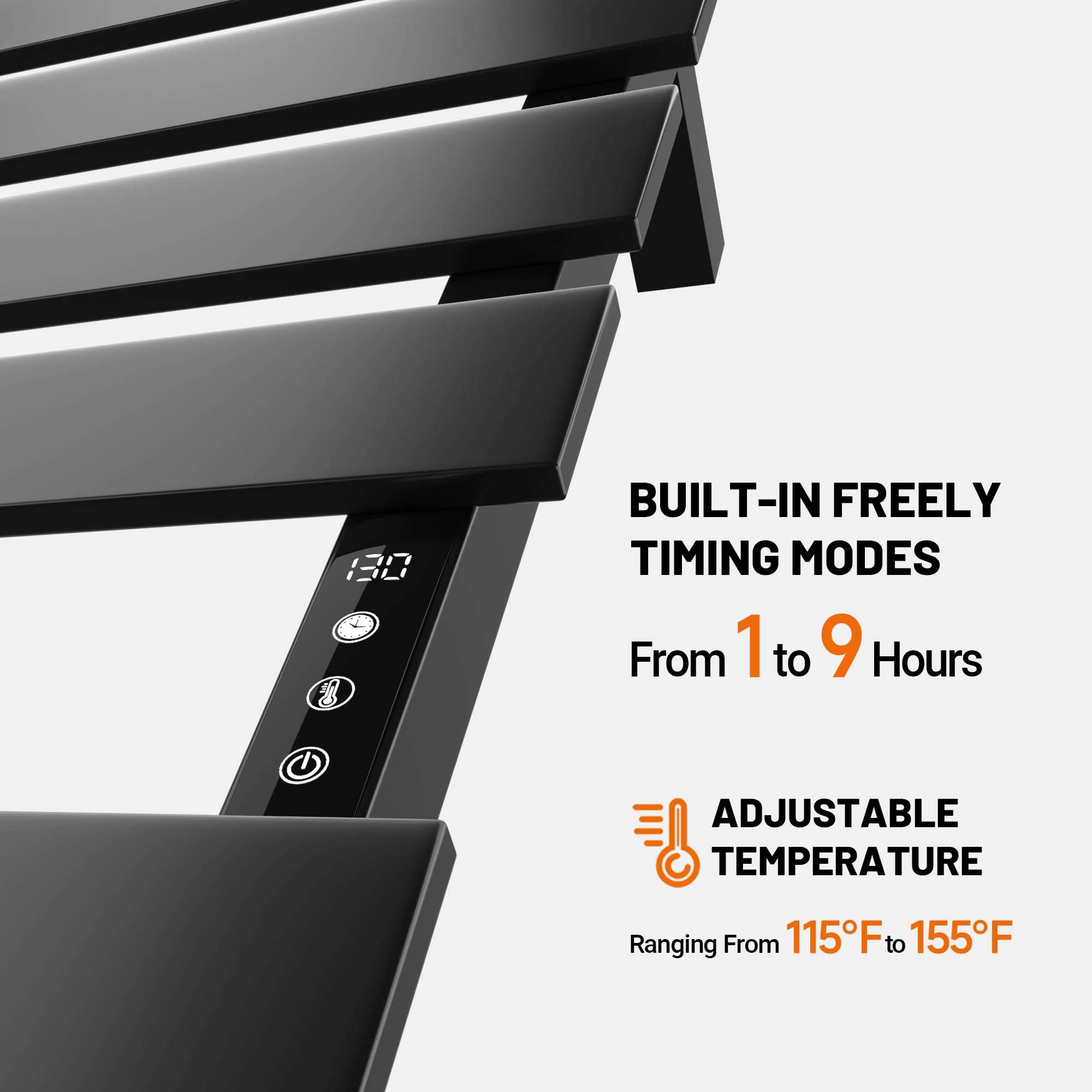 Poloma Freestanding Heated Towel Racks for Bathroom, Towel Warmer Rack, Towel Dryer, Matt Black. 4