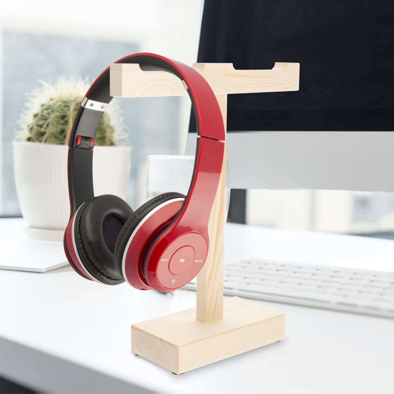 Mobestech Headphone Stand Wooden Headphone Stand Double Gaming Headset Holder Desktop Earphone Hanger Desk Headset Mount Rack for Home and Office Display Headphones Holder 4