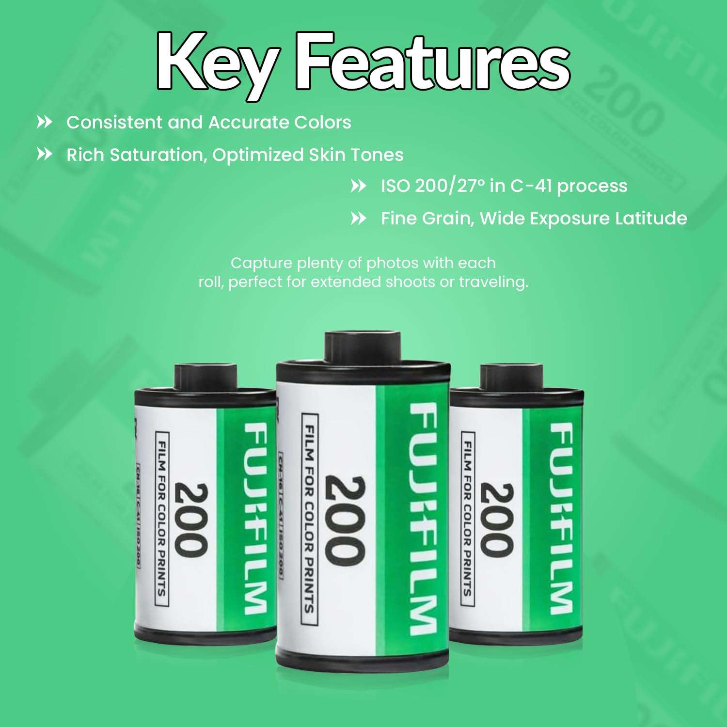 FUJIFILM 200 Color Negative Film (35mm Roll Film, 36 Exposures, 3-Pack) + BluebirdSales Microfiber Cleaning Cloth Bundle 4