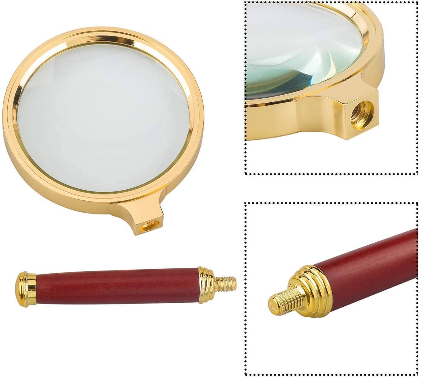 ZEBROC Double Glass 3X High Power Antique Handheld Magnifier Magnifying Glass for Reading, Soldering, jewelries, maps, Great for Gifting (3X, 80MM, Gold + Red) 6
