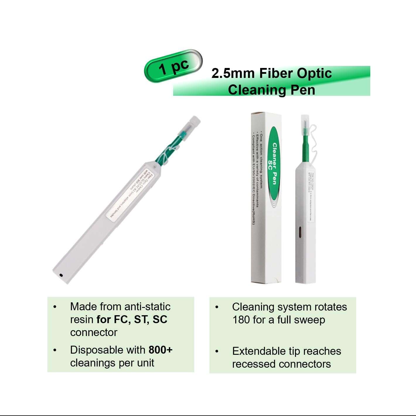 QIIRUN Fiber Optic Cleaning Kit FTTH Optical Fiber Cleaner Tools with Fiber Cleaning Cassette for FC SC ST LC MU Connectors, 1.25mm/2.5mm Fiber Cleaner Pens, Cleaning Swabs Wipes 4