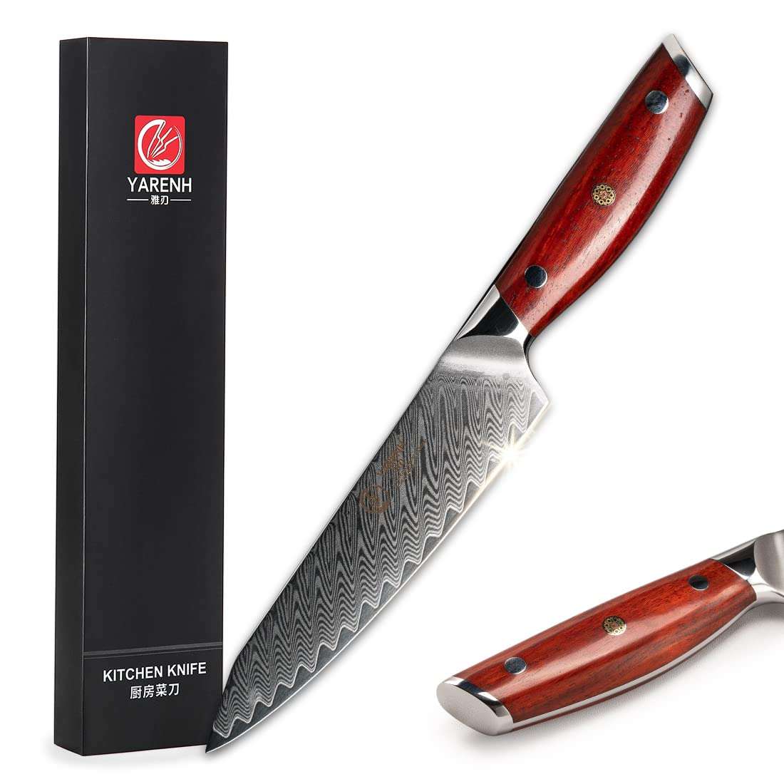 YARENH Kitchen Utility Knife - Paring Knife - 5 Inch Damascus 67 layers of high carbon steel - Rust Resistant & Razor Sharp - for Professional Chef 1