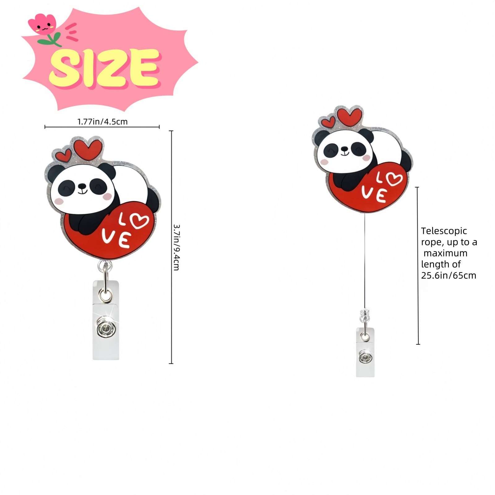 Funny Valentine's Day Badge Reel Retractable with ID Clip for Nurse,Cute Glitter Panda Name Card Tag Holiday Reel Holder for Doctor Teacher Nursing Student RN Alligator Clip Acrylic Accessories Gift 3