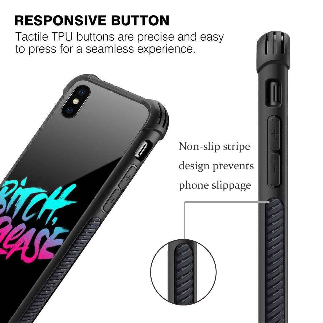 iPhone XR Case,Funny Adult Bitch iPhone XR Cases for Girls Boys,9H Tempered Glass Graphic Design Shockproof Anti-Scratch Tempered Glass Case for Apple iPhone XR 5