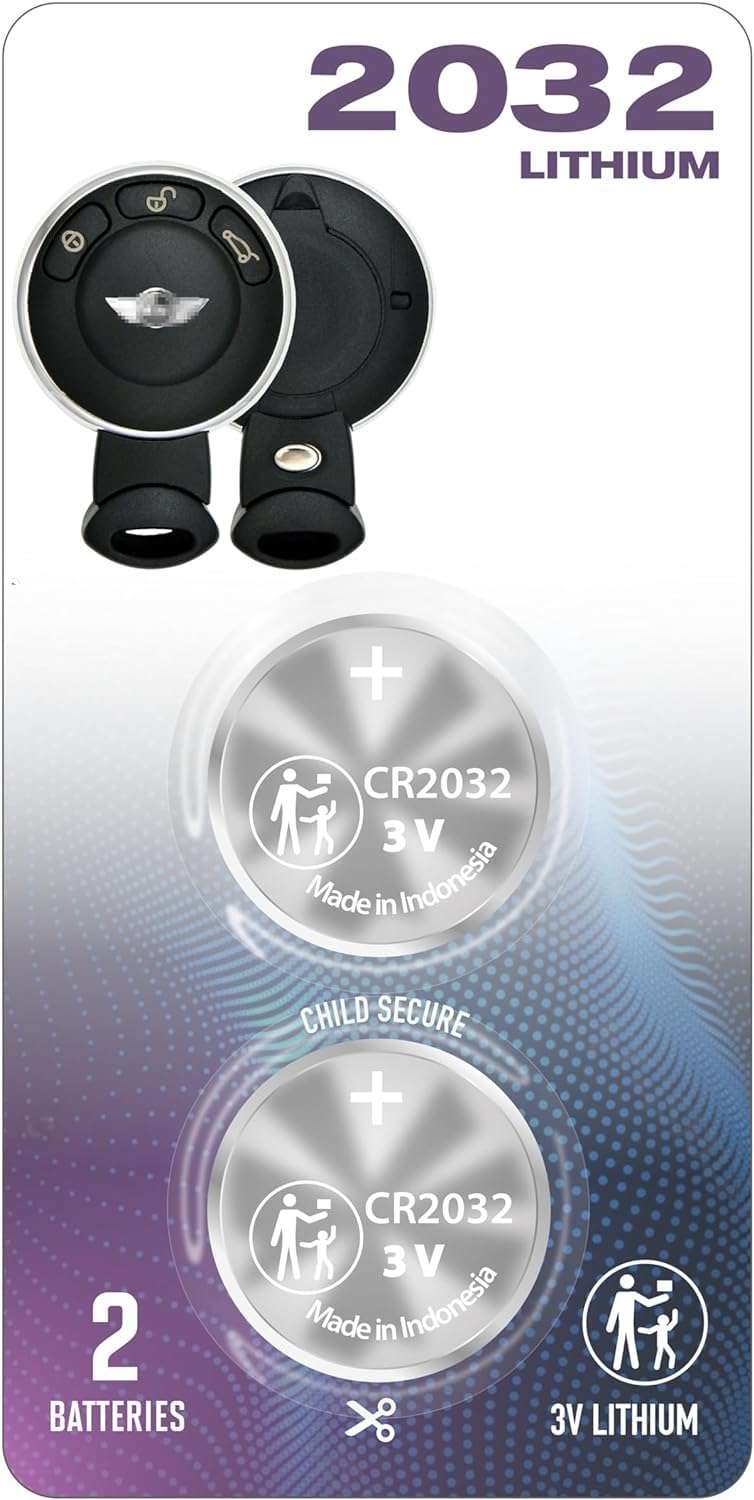 (2 Pack) Remote Key Fob Battery OEM (Bundle W. Tool) CR2032 2032 fits case Shell Cover Light led fits Faraday Pouch for Mini (2006-2020) Cooper S Paceman Countryman Clubman (Must Have Comfort Access) 1