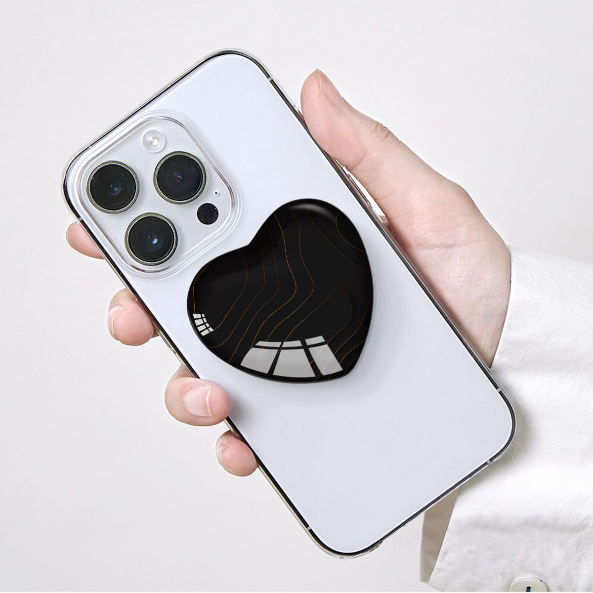 Luhoit - Cell Phone Expanding Phone Grip Heart Shape Glass Holder for Smartphones, Moblile Phone Collapsible Stand - Black Rose Gold Texture 4