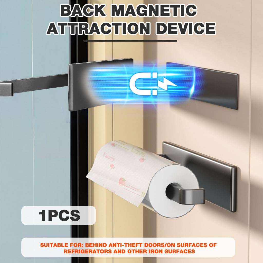 Supvox® Tissue Paper Holder - Magnetic Kitchen Tissue Roll Holder Self Adhesive Towel Holders Strong Magnet Tissues Roll Stand & Foil Paper Rack for Kitchen, RV, Oven, Washing Machine 4