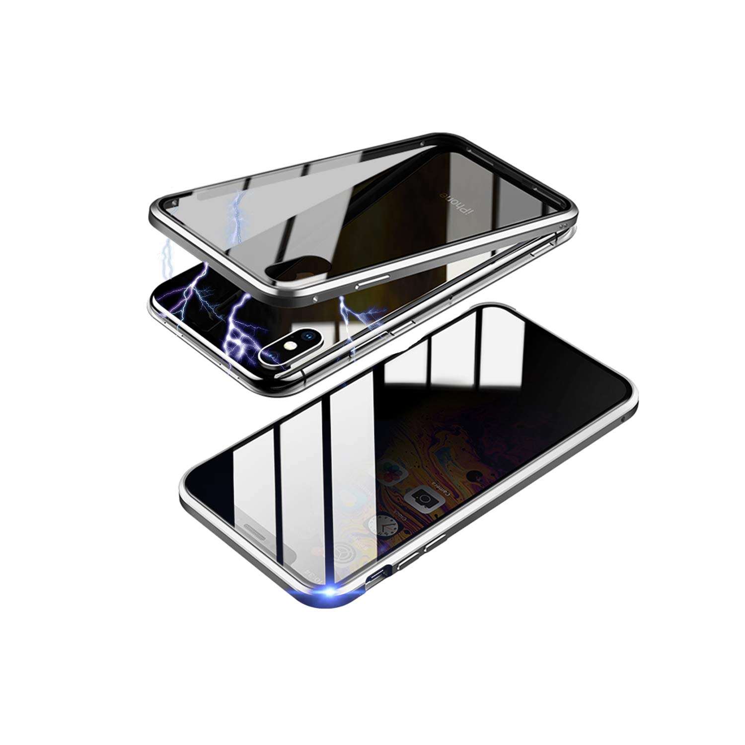 TraCa Magnetic Case for iPhone 11, Anti Peeping Magnetic Privacy Adsorption with Clear Double Sided Tempered Glass 360 Full Protective Compatible with Apple iPhone 11 Silver 1