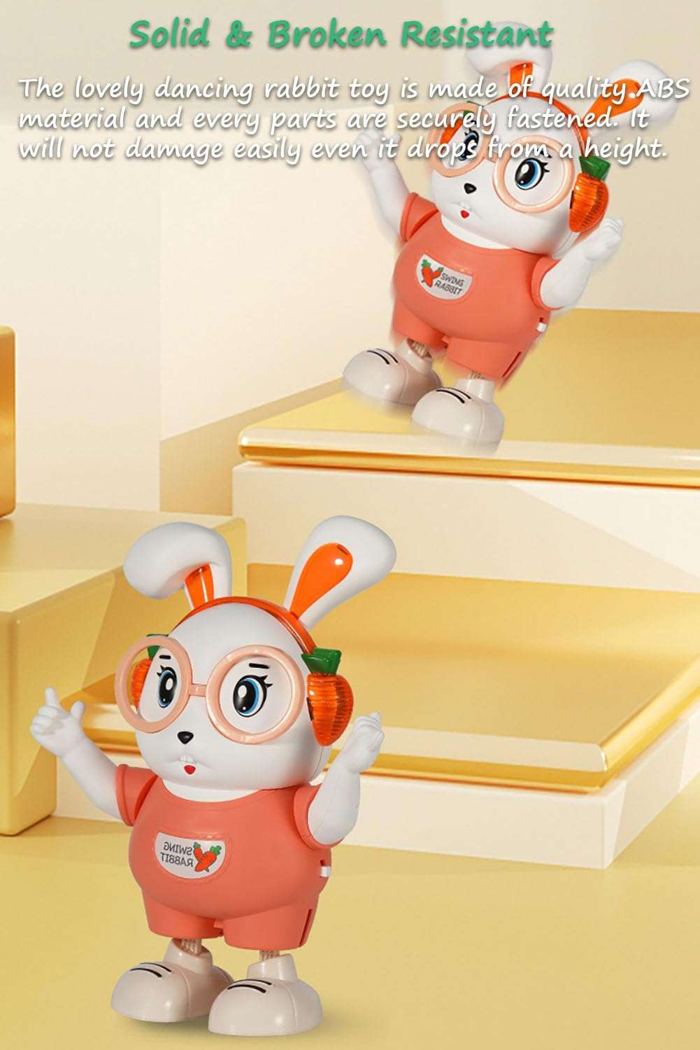 Miracland Big Eyes Rabbit Musical Toy for Kids, Lovely Dancing Rabbit Toy Baby Rabbit Music Toy Crawling Toy for Toddlers with Cool Lights & Dynamic Music| Legs Move Sideways| Body Twist (Blue) 6