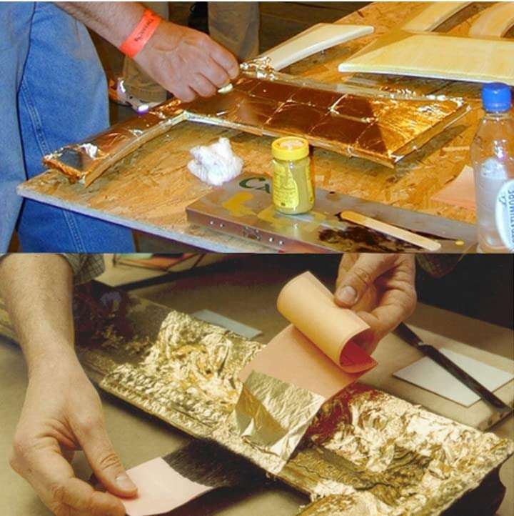 Gold Leaf Sheets, Gold Sheets, 8 by 8.cm Gilding Foil for Gilding, Resin Art, Decoration Crafting,DIY, Paintings, Arts Crafts, Nail Deco,Furniture, Size 3.14 * 3.35 (25, Gold) 5