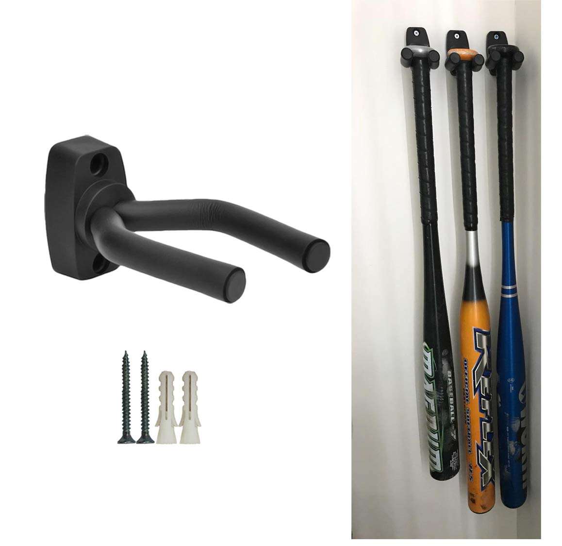 KHIKILY Baseball Bats Hooks Bats Wall Mounted Hanging Baseball Bat Rack Display, Useful and Unique Baseball Lovers Perfect Hallway Mudroom Organization System 2