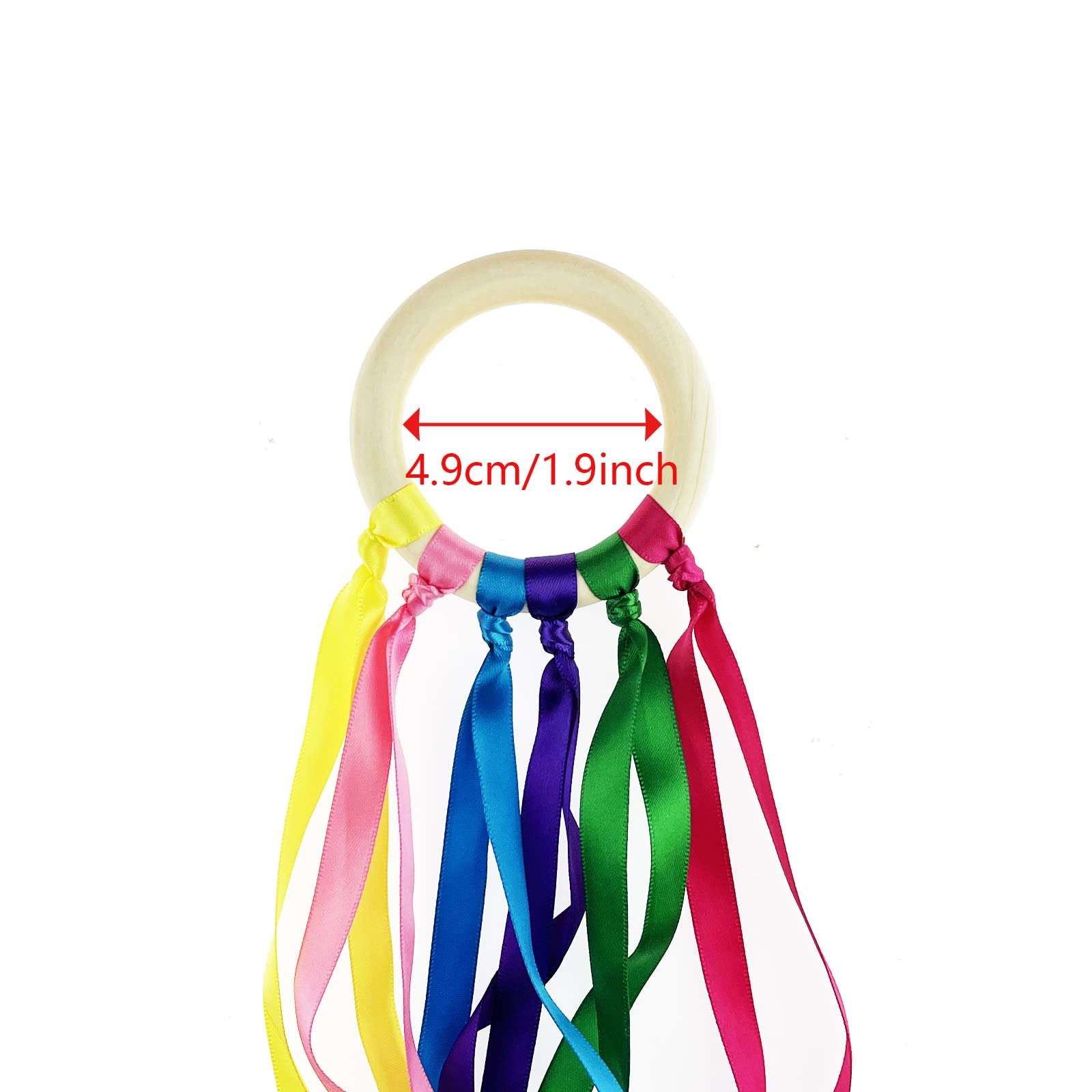 Miokun 24 Pack Hand Kite with Ribbon Streamer and Wood Ring Sensory Learning Educational Toy for Playroom Dance Birthday Gifts (24) 4