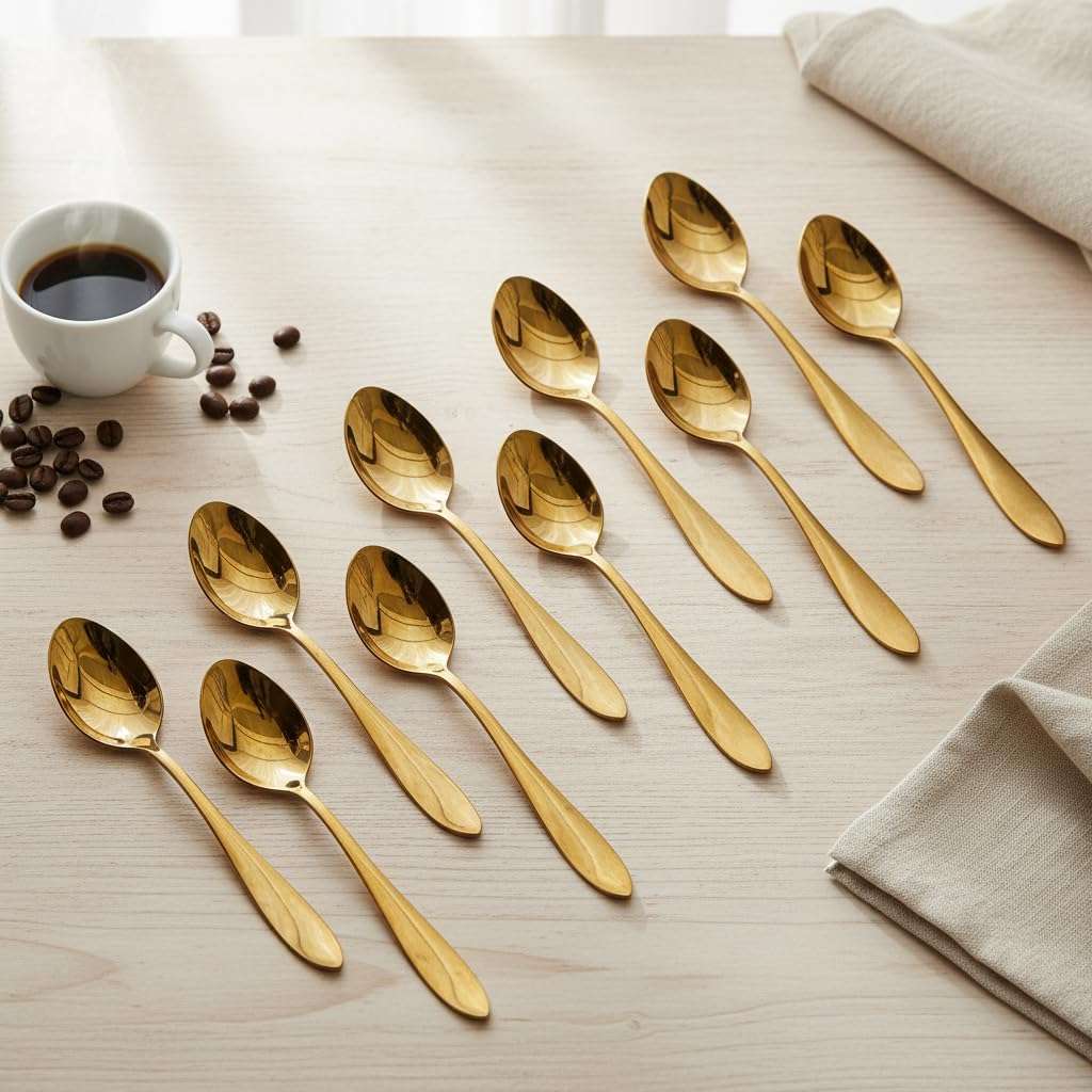 Italica Rose Gold Stainless Steel Cutlery Set of 24+1 Pieces with Stand | Rose Golden Polished Dining Table Premium Cutlery Set, Home & Kitchen with Gift Box | Elegant Kitchen & Home Dining Set. 6