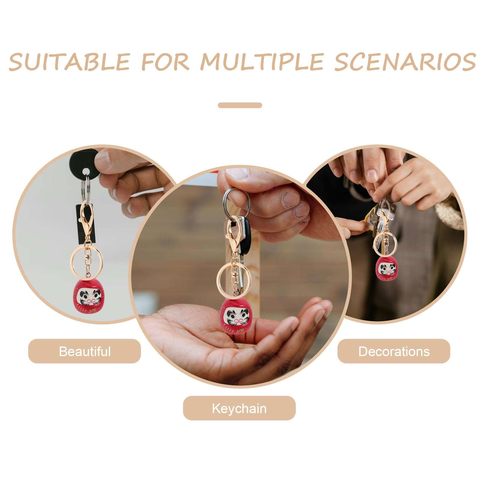 LIFKOME Fortune Daruma Doll Keychain, Japanese Daruma Pendant Feng Shui Lucky Pendanr Ornament Auspicious Charm Key Ring for Key Bag Purse Decoration 4