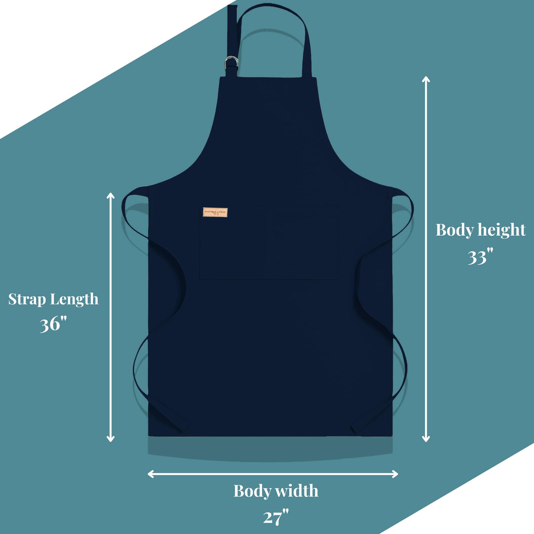 RUSTIQUE LINENS Kitchen Apron – 100% Cotton, Adjustable Neck strap, Large Pocket – Unisex Apron for Men & Women – Cooking, Baking, BBQ, Gardening – Navy 3