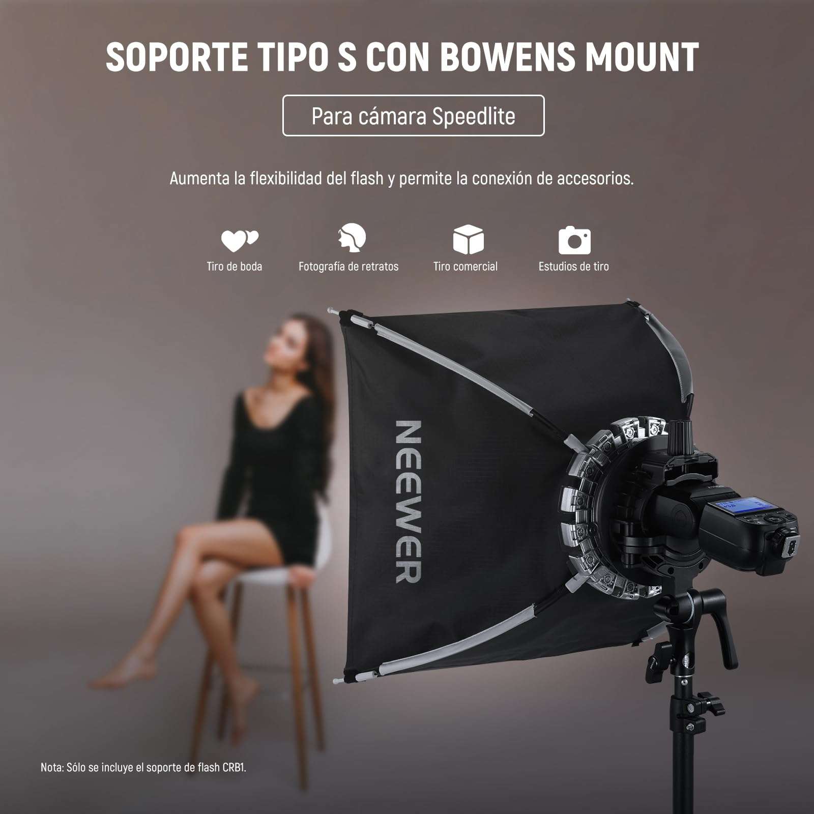 NEEWER CRB1 S Type Bracket Holder with Bowens Mount & Umbrella Hole for Z2 Z1 Z760 NW760 NW700 TT560 Q3 Square Head Round Head Flash Speedlite Compatible with Godox AD200Pro V1 3