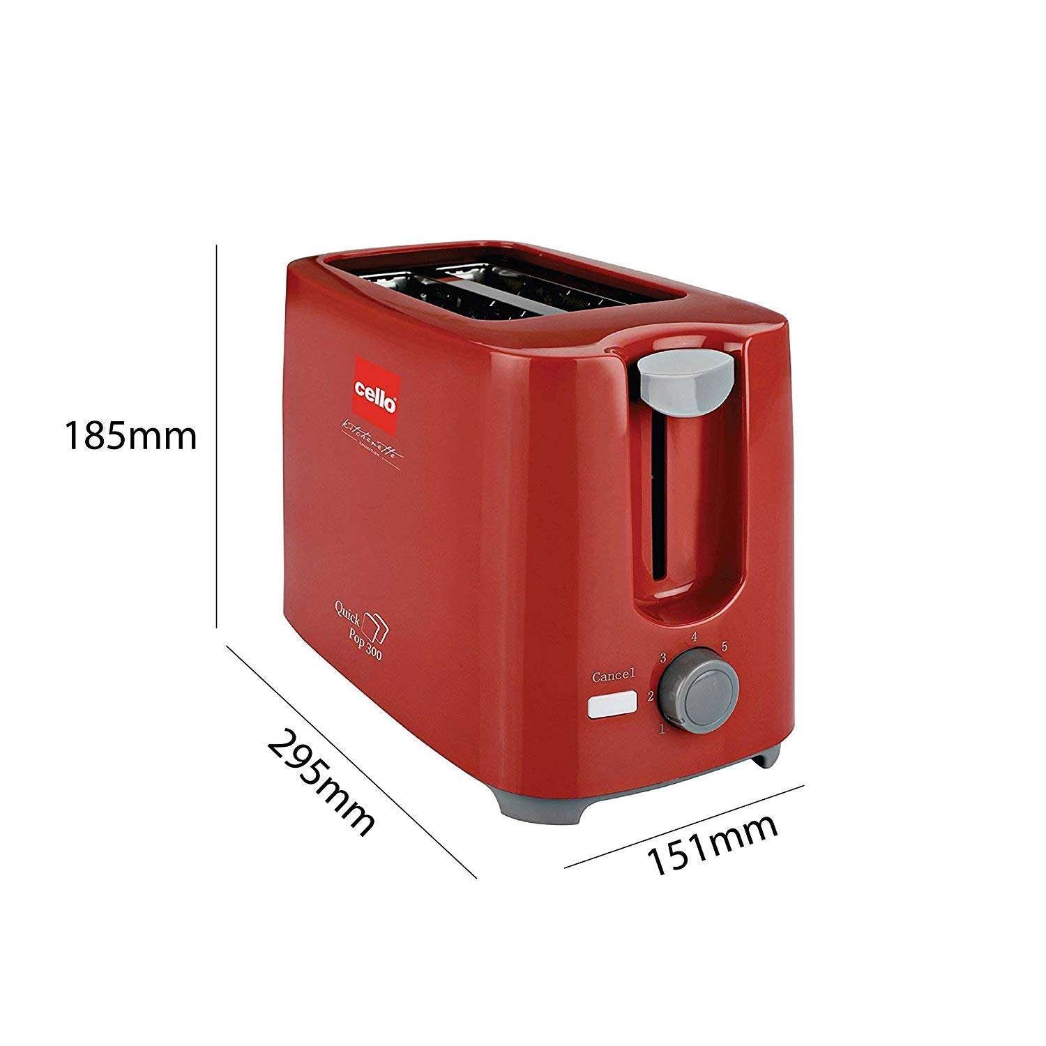 Cello Quick 2 Slice Pop Up 300 Toaster (Red) 6