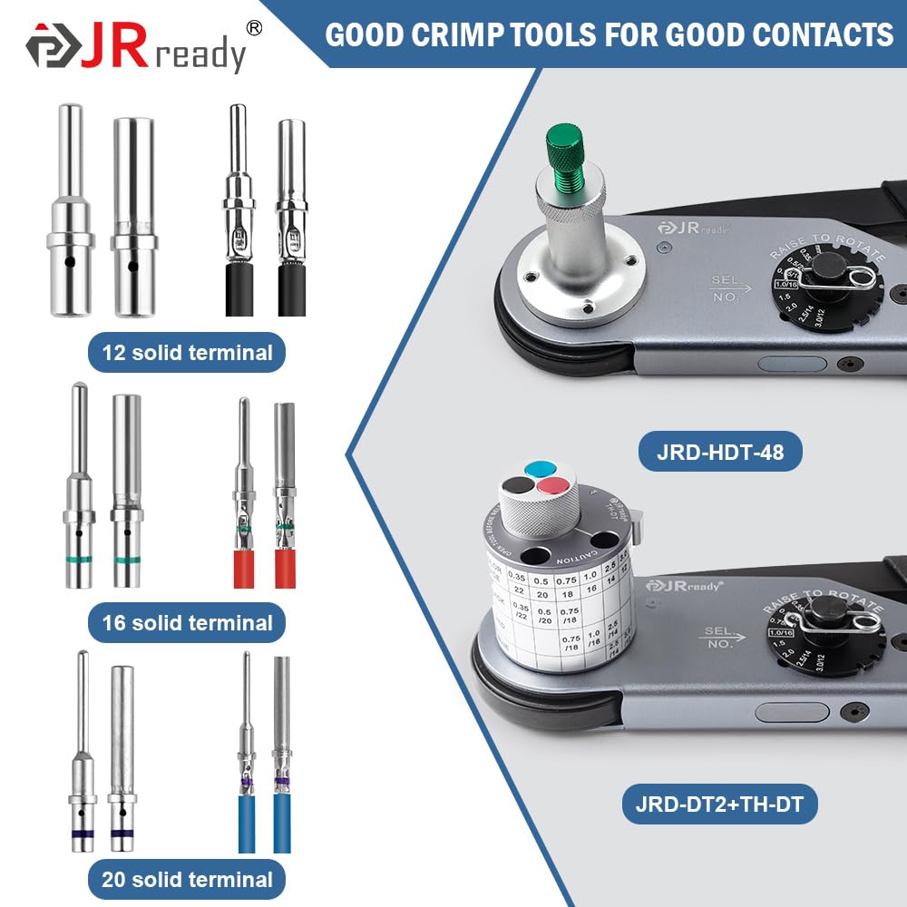 JRready Deutsch Contact Kit, Deutsch Solid Pin, Size 12 16 20 Deutsch Pins Support Wire Guage 22-12AWG with Deutsch Connector Kit, DT DTM Connectors 2 3 4 6 8 12 Pin with Turret Style Crimping Tool 5