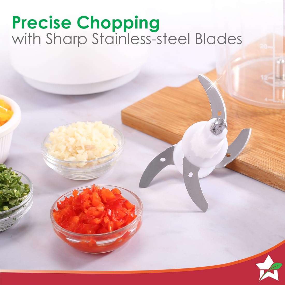 Wonderchef Nutri-chop Pearl Electric Chopper | 4 Sharp Stainless Steel Blades | 700ml | 350W | Chop and Mince Vegetables, Meat, Blends Dips | Low Noise | Light-weight | 2-Year Warranty 6
