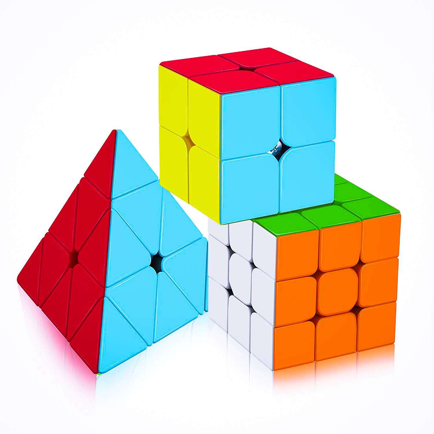 D ETERNAL Cube Combo Set Of 2X2 3X3 And Pyramid Pyraminx Triangle High Speed Stickerless Magic Cube Puzzle, Kids and Professionals 1