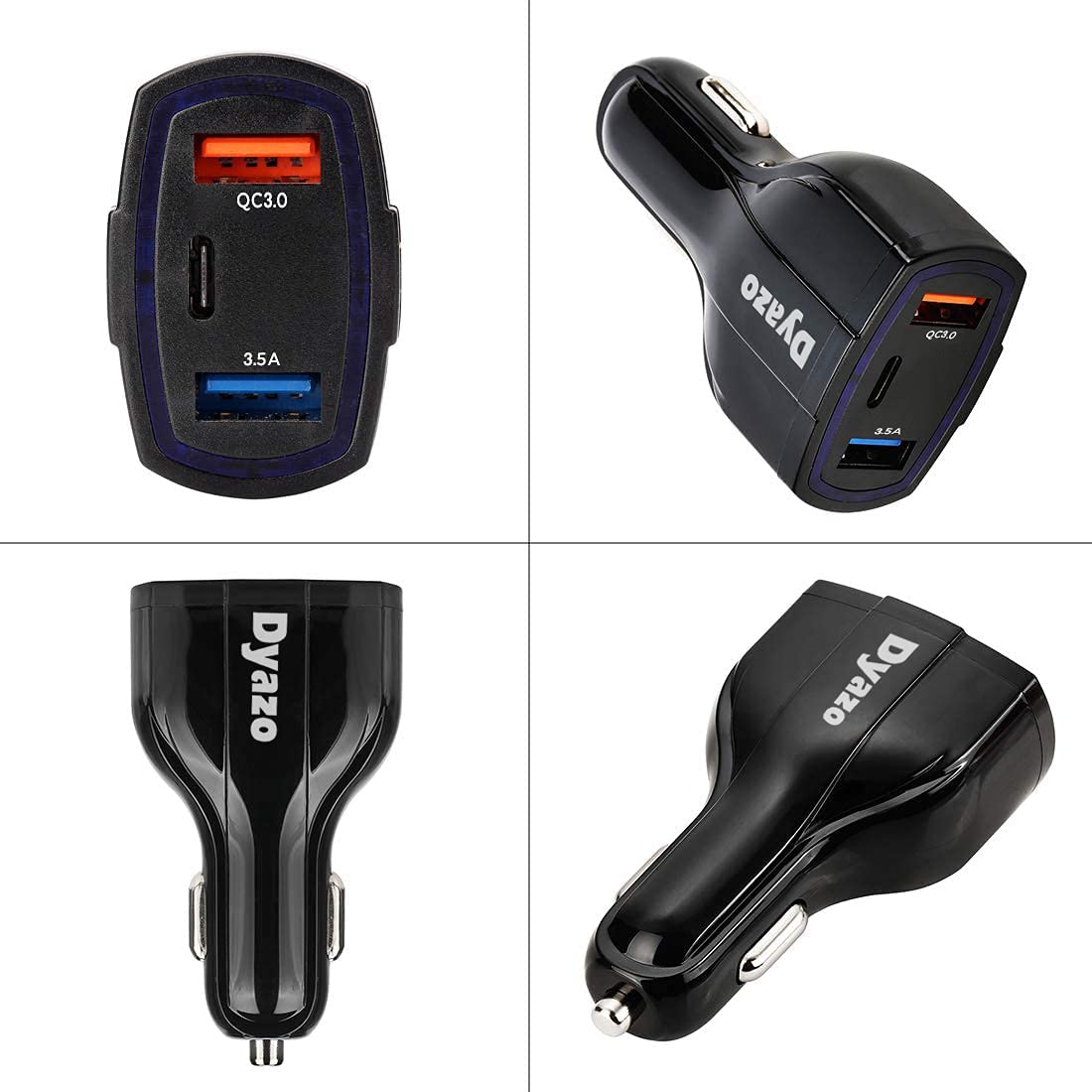 Dyazo 3 Port 36 W Turbo Car Charger QC Charging Compatible for All Qualcomm 3.0 Devices and Normal Charging for All Mobile Phone with Type c Cable 4