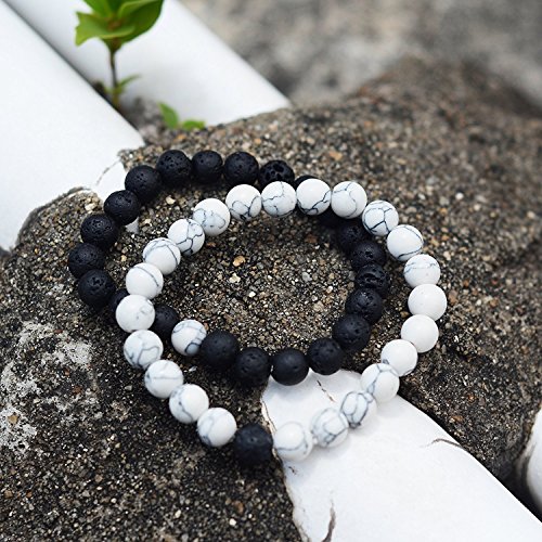 PLUXL Yin And Yang Elastic Lava Stone Essential Oil Diffuser Bracelet (pack of 2) 3