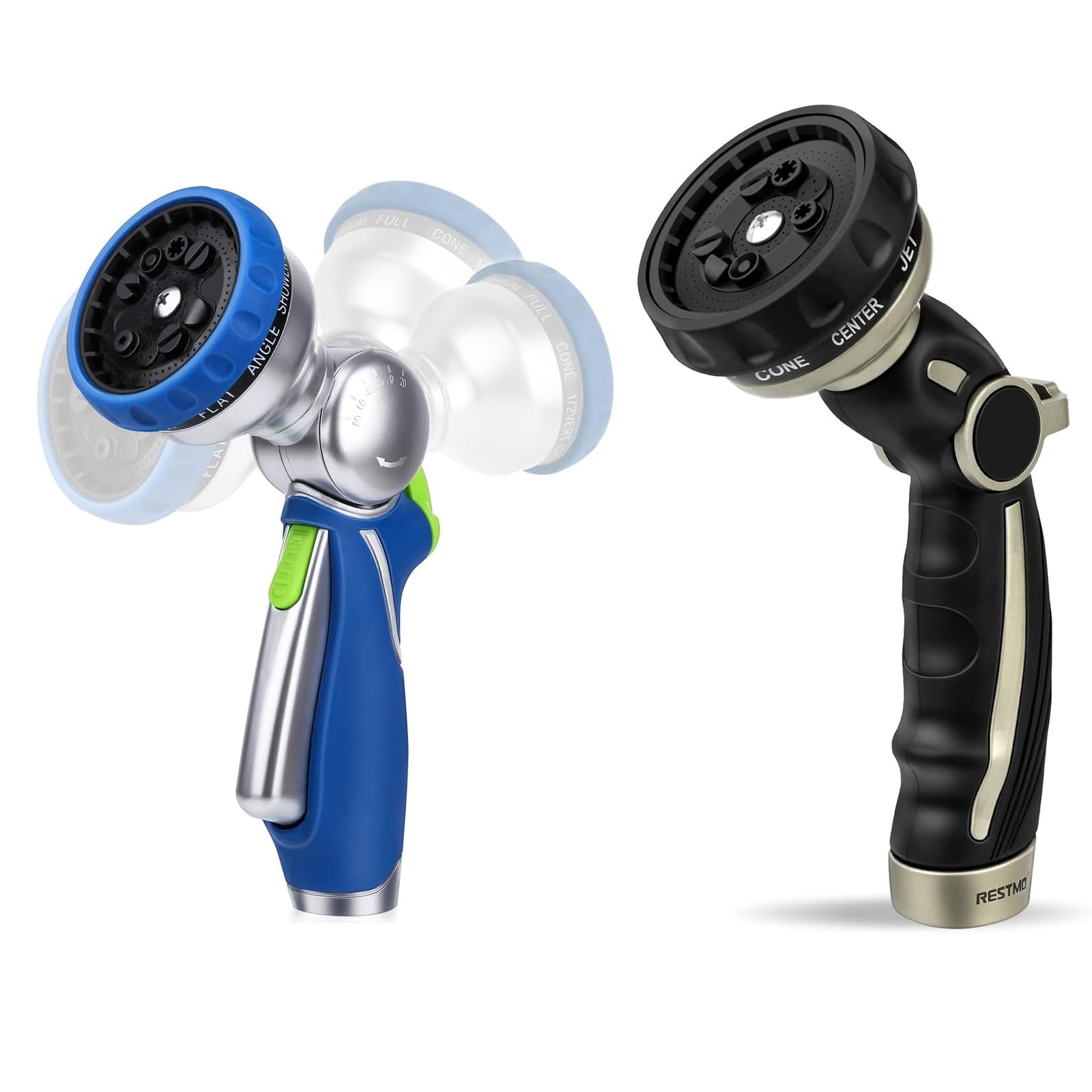 RESTMO Hose Nozzle Heavy Duty, w/ 180° Adjustable Swivel Head, High Pressure Hose Sprayer, 10 Spray Pattern | Self-Lock Trigger | Water Flow Control, for Outdoor Lawn & Garden Watering 1