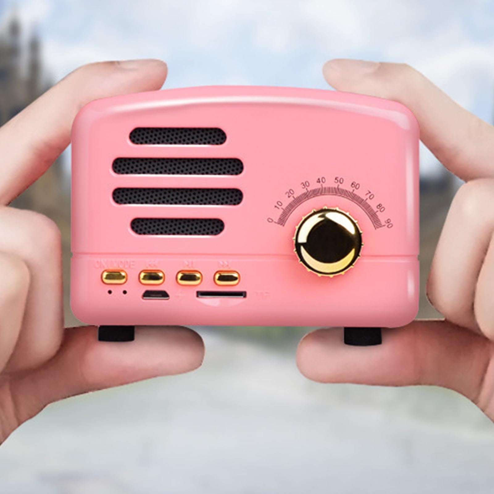 Retro Bluetooth Speaker, Vintage Decor Small Bluetooth Speaker, Powerful Bass Mini Wooden Radio for Kitchen Desk Bedroom Office Party Outdoor Plug in Card (Roseate) 5