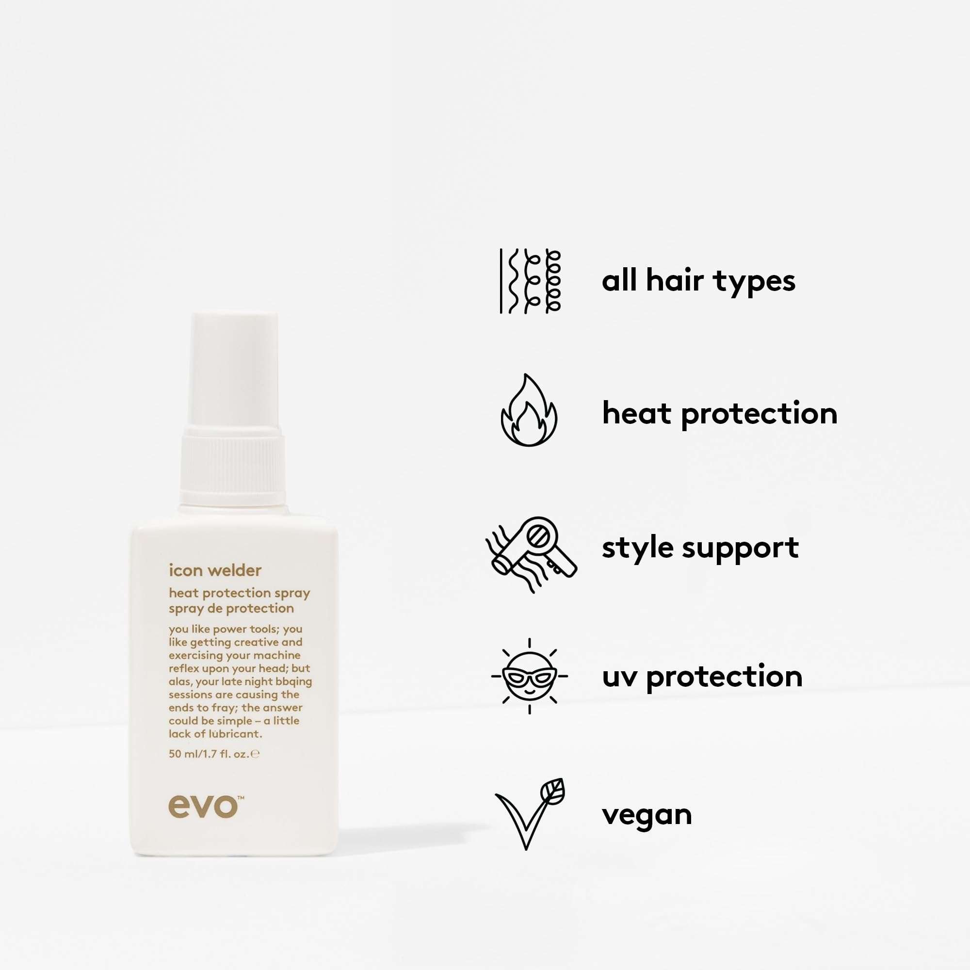 EVO Icon Welder Heat Protection Spray - Leave-In Heat Protectant - Provides Style Support & Adds Shine - 200ml / 6.8fl.oz 3