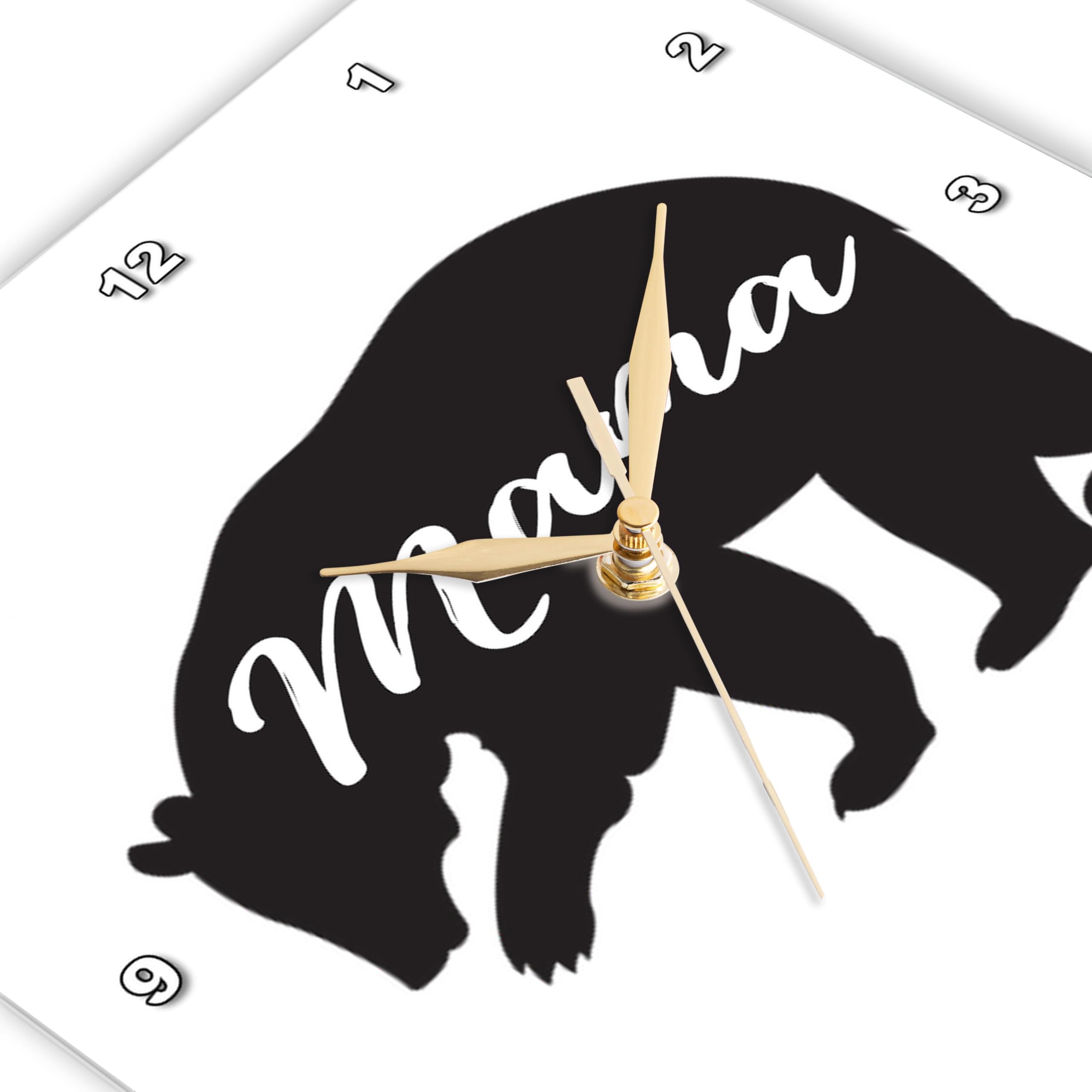 3dRose Wall Clock Silent - 13 inch - Mama Bear. White Lettering Inside Black Bear on White Background. - Stamp City - Typography 3