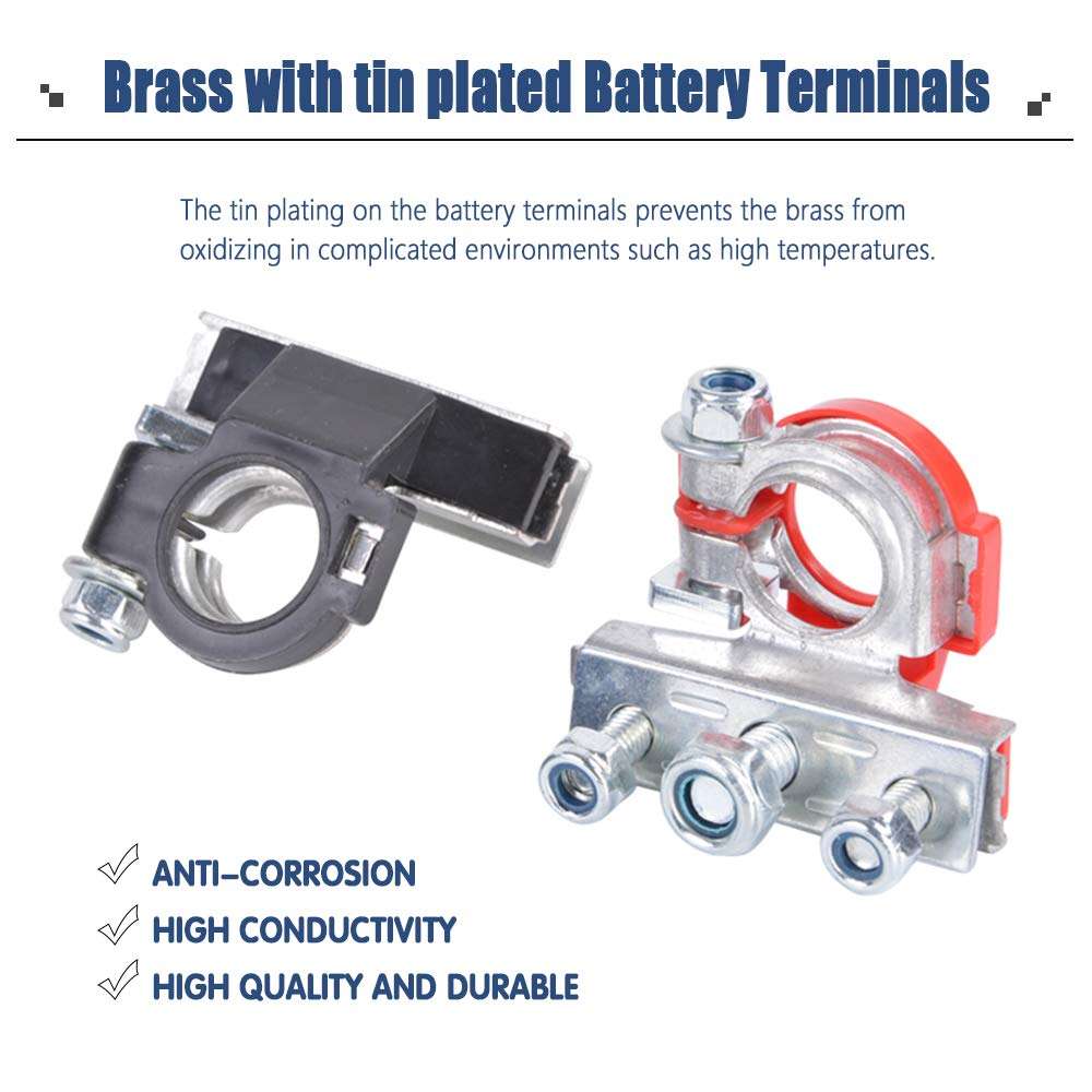 HerMia Car Battery Terminal Connectors, 3 Way Top Post Battery Cable Terminal Ends Clamp Positive and Negative for Car, Boat, Marine, Van and More 4