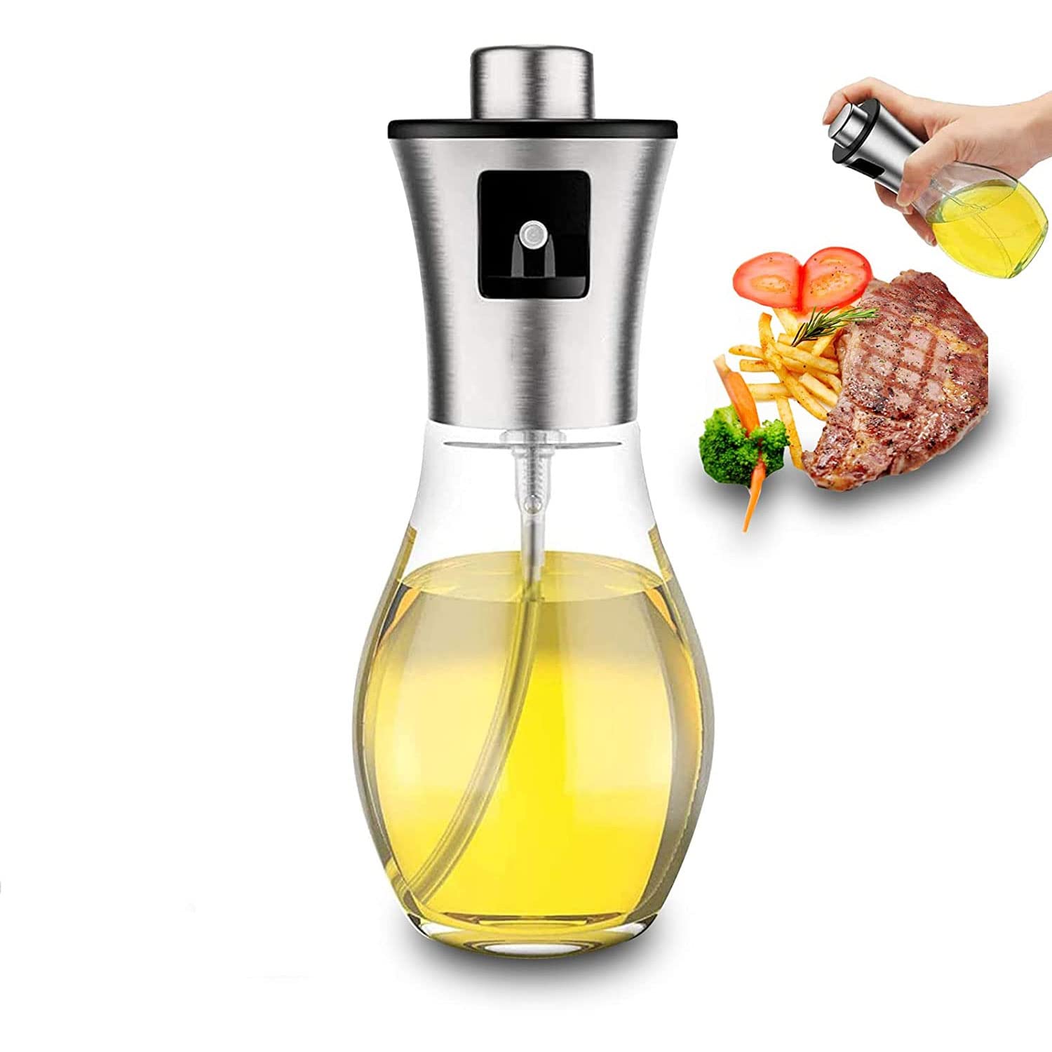 MANVI Oil Sprayer for Cooking, 200ml Olive Oil Sprayer Mister, Portable Oil Spray Bottle with Brush Funnel for Baking, BBQ, Salad, Air Fryer, Roasting 1