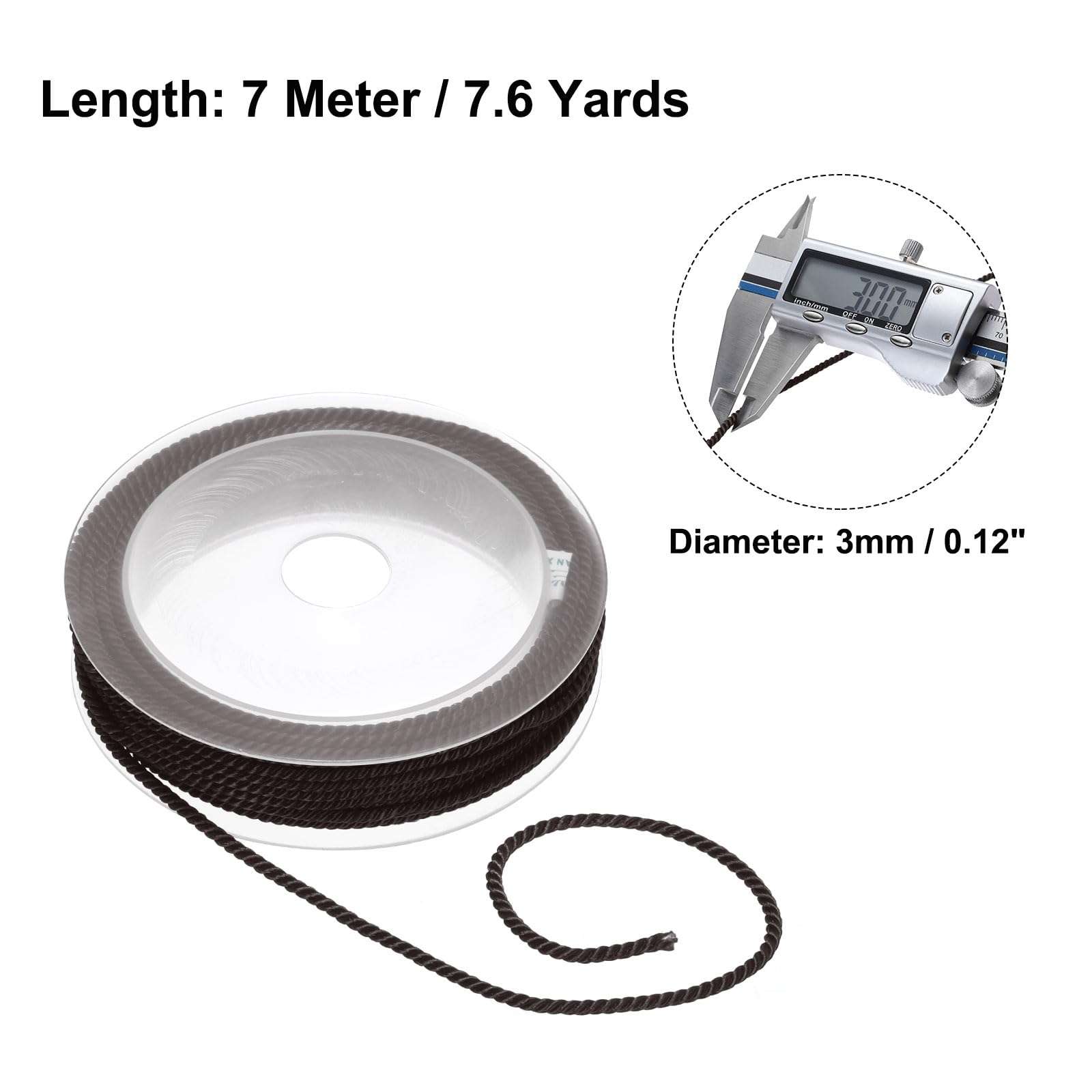 Rebower Trim Cord Rope, 3mm / 7.6 Yards Nylon Twisted Trim Cord Rope Thread String Rope Cord Braid Trim [for Sewing Home Decor Crafts] - 0.12 Inch/Coffee 3