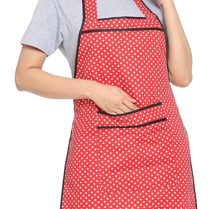 JMi Cotton Waterproof Kitchen Apron for Cooking – Washable Chef Apron for Men & Women | Printed, Polka Dot, Plus Size, Home & Cleaning Apron RED & BLUE (Free, MULTI - 1, 2) 3