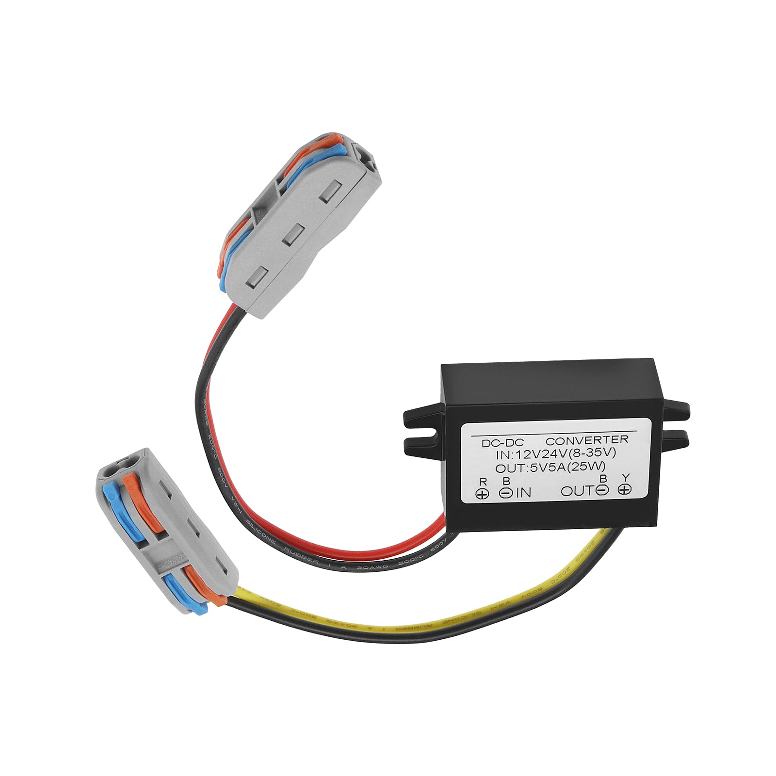 Be In Your Mind IP67 Waterproof DC-DC DC Power Converter Direct Current Converter with Quick Connector Cable Connector 12V to 5V, 24V to 5V, 5A 25W for Cars Electrical Devices 1
