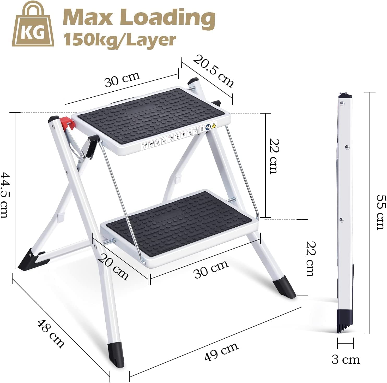 MAHVIW 2 Step Ladder Small Step Ladder, Double Side Folding Step Stool, 2 Step Portable Ladder with Handle, Large Platform, Slim Household Stepladder with Multifunction 4