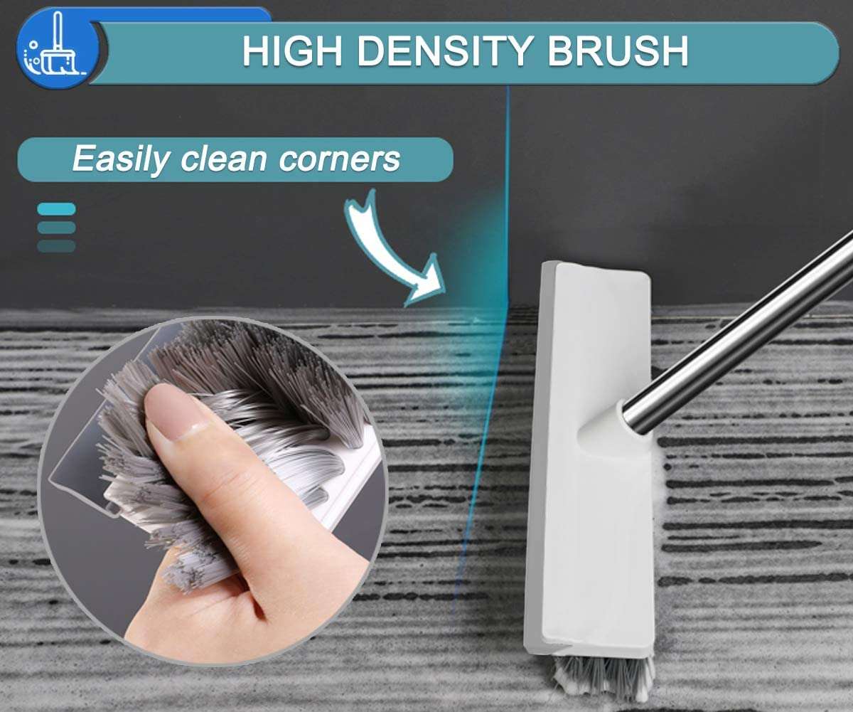 Atcan Bathroom Cleaning Brush with Long Handle 2 in 1 Floor Scrub Brush with Squeegees with Wiper Tough Bristle for all Kind of Floor and Walls Easy Cleaning for Household (FC1) (FC2) 4