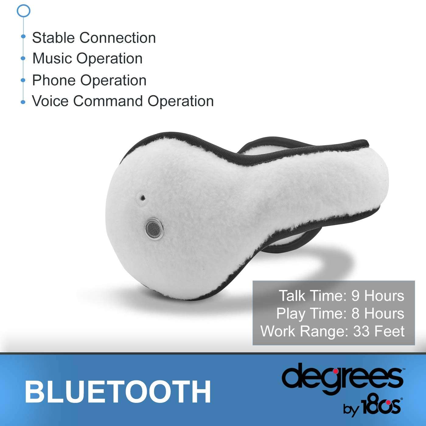 180s Degree Womens Bluetooth Ear Warmer with Built-in Mic & Hi-Definition Speakers - Adjustable Size, Snow White 3